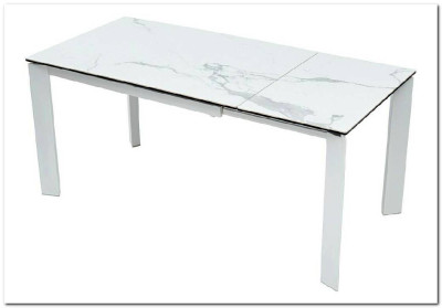 Стол CORNER 120 HIGH GLOSS STATUARIO керамика, стекло/ белый каркас, DISAUR