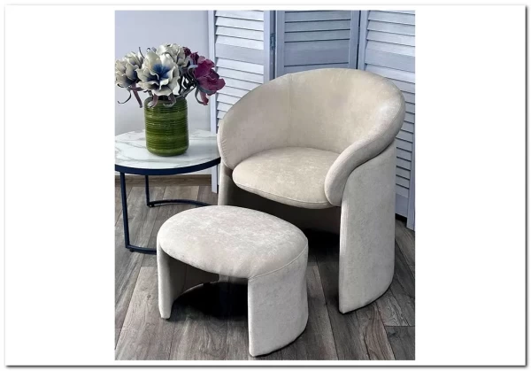 Кресло+оттоманка HUG AT5139-09 Св. бежевый, ткань/каркас металл в обивке AT5139-09 ®DISAUR заказать по цене 25 500 руб. в Ростове на Дону в интернет магазине