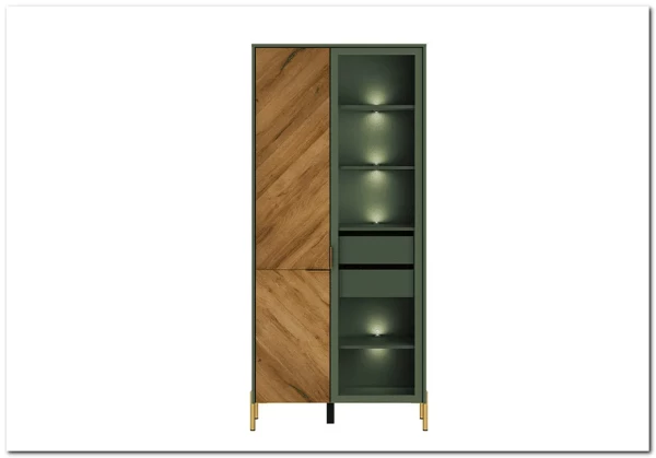 Витрина Siena REG1W1D дымчатый зеленый/дуб вотан BRW заказать по цене 43 630 руб. в Ростове на Дону в интернет магазине