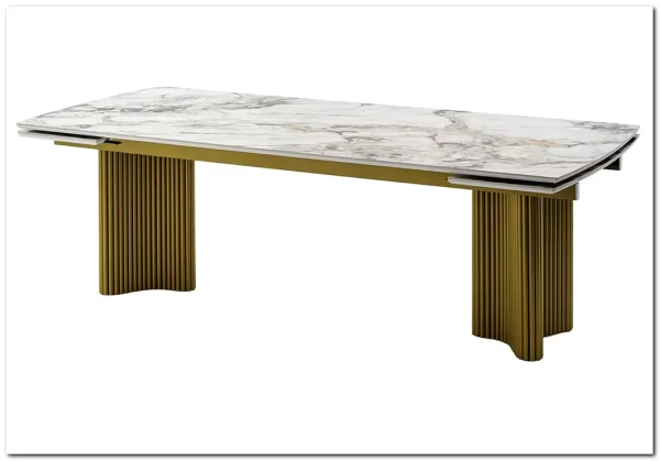 Стол АДАЖИО-2 240 (320) см ARCTIC OCEAN, керамика / Золотой каркас заказать по цене 123 150 руб. в Ростове на Дону в интернет магазине